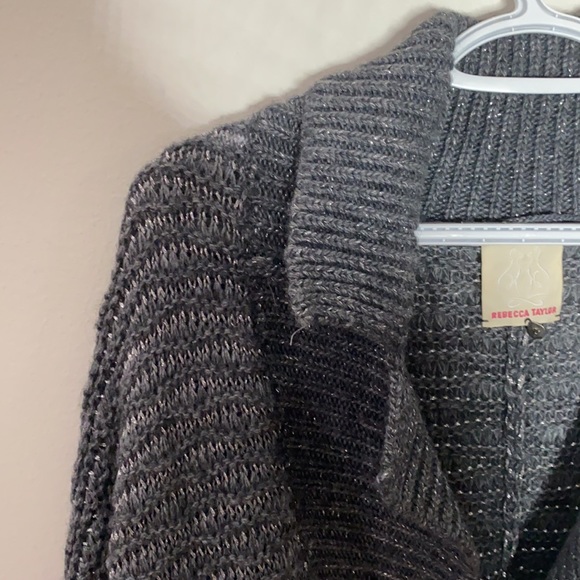 Rebecca Taylor shimmering chunky knit shawl collar one button sweater cardigan S - Picture 4 of 11